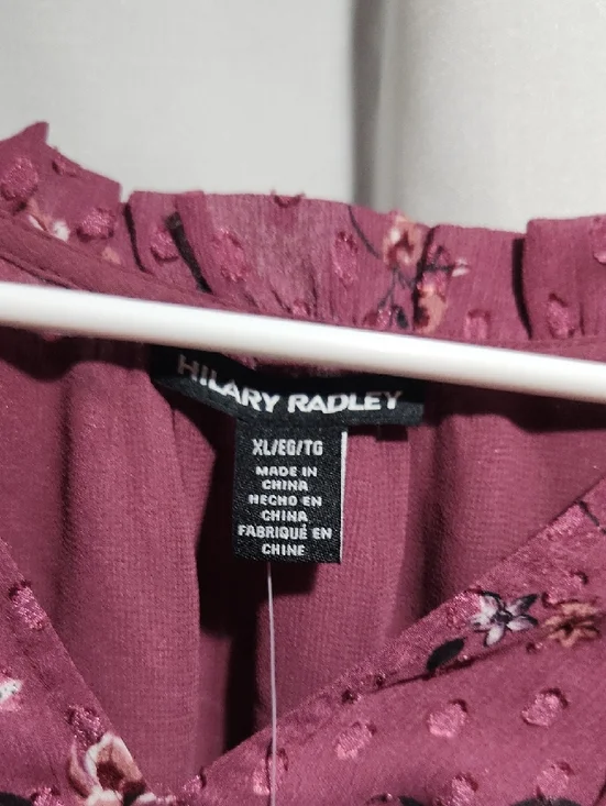Hilary Radley Mauve Floral Ruffled Neck Blouse - Picture 4 of 5